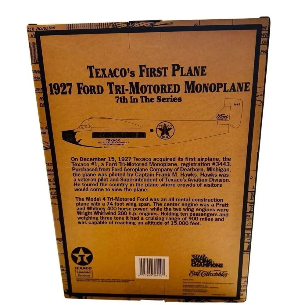 Wings of Texaco 1927 Ford Tri-Motored Mono Airplane Diecast Model Bank Ertl New